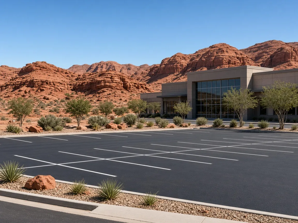 Parking lot paving with a marked drive aisle